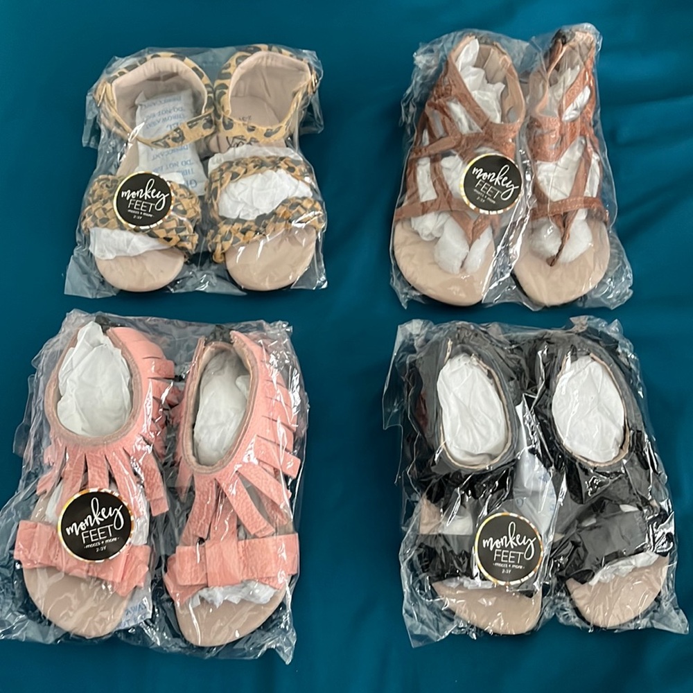 Toddler 2-3 yo monkey feet sandals. Brand new in package